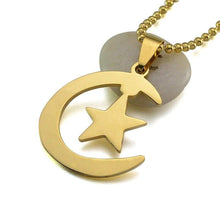 Load image into Gallery viewer, Gold Silver Tone Stainless Steel Islamic Crescent Moon & Star Charm Pendant Necklace For Muslim W/ Free Chain 60CM Long - Pendant Necklace