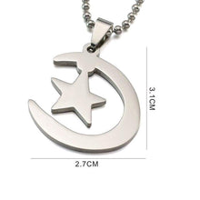 Load image into Gallery viewer, Gold Silver Tone Stainless Steel Islamic Crescent Moon & Star Charm Pendant Necklace For Muslim W/ Free Chain 60CM Long - Pendant Necklace