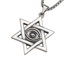 Load image into Gallery viewer, Gold Silver Tone Stainless Steel Jewish Star of David Eyes Hexagram Pendant Necklace SS Chain 60CM Long - Pendant Necklace