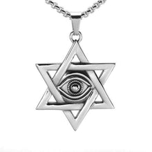 Load image into Gallery viewer, Gold Silver Tone Stainless Steel Jewish Star of David Eyes Hexagram Pendant Necklace SS Chain 60CM Long - Pendant Necklace