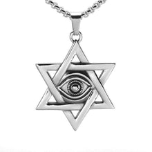 Load image into Gallery viewer, Gold Silver Tone Stainless Steel Jewish Star of David Eyes Hexagram Pendant Necklace SS Chain 60CM Long - Pendant Necklace