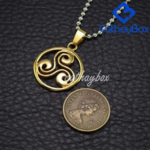 Load image into Gallery viewer, Gold Tone Stainless Steel Triskelion Triskele Round Pendant Necklace SS Ball Chain 60CM Long - Pendant Necklace