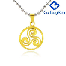 Load image into Gallery viewer, Gold Tone Stainless Steel Triskelion Triskele Round Pendant Necklace SS Ball Chain 60CM Long - Pendant Necklace
