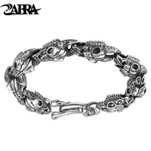 Load image into Gallery viewer, Handmade 925 Silver Men Skulls Bracelet Thai Silver Mens Bracelets Vintage Rock Jewelry
