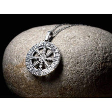 Load image into Gallery viewer, Helm of Awe Terror Protection Pendant Necklace Sterling Silver Amulet Aegishjalmur in Runic Circle Pagan Norse Jewelry Nordic Viking Gifts for Men Women/Additional Option -Sterling Silver Chains