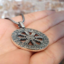 Load image into Gallery viewer, Helm of Awe Terror Protection Pendant Necklace Sterling Silver Amulet Aegishjalmur in Runic Circle Pagan Norse Jewelry Nordic Viking Gifts for Men Women/Additional Option -Sterling Silver Chains