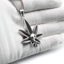 Load image into Gallery viewer, Hop Black Enamel Silver Stainless Steel Pot Leaf Skull Pendant Necklace - Pendant Necklace