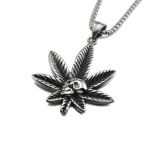 Load image into Gallery viewer, Hop Black Enamel Silver Stainless Steel Pot Leaf Skull Pendant Necklace - Pendant Necklace