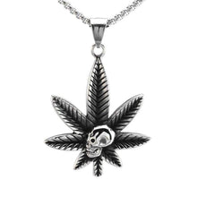 Load image into Gallery viewer, Hop Black Enamel Silver Stainless Steel Pot Leaf Skull Pendant Necklace - Pendant Necklace
