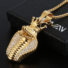 Load image into Gallery viewer, HZMAN 18k Gold Plated Cz Inlay Egypt Cobra King Stainless Steel Pendant Necklace Hip Hop Chain - Pendant Necklace