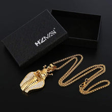 Load image into Gallery viewer, HZMAN 18k Gold Plated Cz Inlay Egypt Cobra King Stainless Steel Pendant Necklace Hip Hop Chain - Pendant Necklace