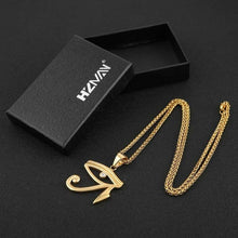 Load image into Gallery viewer, HZMAN CZ Eye of Horus Egypt Protection Pendant on Stainless Steel Necklace (Gold) - Pendant Necklace