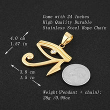 Load image into Gallery viewer, HZMAN CZ Eye of Horus Egypt Protection Pendant on Stainless Steel Necklace (Gold) - Pendant Necklace