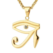 Load image into Gallery viewer, HZMAN CZ Eye of Horus Egypt Protection Pendant on Stainless Steel Necklace (Gold) - Pendant Necklace