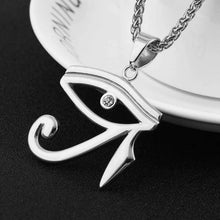 Load image into Gallery viewer, HZMAN CZ Eye of Horus Egypt Protection Pendant on Stainless Steel Necklace (Silver) - Pendant Necklace