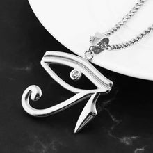 Load image into Gallery viewer, HZMAN CZ Eye of Horus Egypt Protection Pendant on Stainless Steel Necklace (Silver) - Pendant Necklace