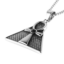 Load image into Gallery viewer, HZMAN Mens Dog Tag Stainless Steel Coptic Ankh Cross Religious Pendant Necklace (Pyramid - Silver) - Pendant Necklace