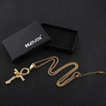 Load image into Gallery viewer, HZMAN Mens Dog Tag Stainless Steel Coptic Ankh Cross Religious Pendant Necklace (Snake - Gold) - Pendant Necklace