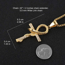 Load image into Gallery viewer, HZMAN Mens Dog Tag Stainless Steel Coptic Ankh Cross Religious Pendant Necklace (Snake - Gold) - Pendant Necklace