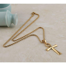 Load image into Gallery viewer, HZMAN Mens Gold Stainless Steel Coptic Ankh Cross Religious Pendant Necklace 22 Rope Chain (Gold) - Pendant Necklace