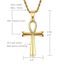 Load image into Gallery viewer, HZMAN Mens Gold Stainless Steel Coptic Ankh Cross Religious Pendant Necklace 22 Rope Chain (Gold) - Pendant Necklace