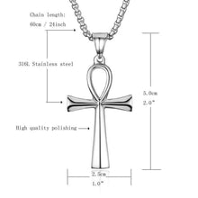 Load image into Gallery viewer, HZMAN Mens Gold Stainless Steel Coptic Ankh Cross Religious Pendant Necklace 24 Rope Chain (Silver) - Pendant Necklace