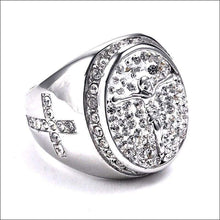 Load image into Gallery viewer, Iced-Out INRI Crucifix Cross of Jesus Christ Ring in Gold Plated Titanium Steel