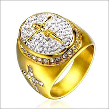 Load image into Gallery viewer, religous-jesus-cross-ring-amulet-jewlry-gold-black-rosegold-stainless-steel-letter-initials-letter-monogram-bible-rings-women-5-colors