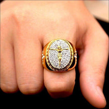 Load image into Gallery viewer, Iced-Out INRI Crucifix Cross of Jesus Christ Ring in Gold Plated Titanium Steel