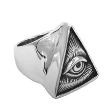 Load image into Gallery viewer, Illuminati Pyramid Eye Ring 316L Stainless Steel Jewelry Classic All Seeing Eye Masonic Motor Biker Men Ring SWR0826