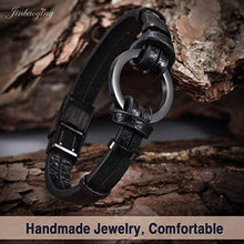 Load image into Gallery viewer, JINBAOYING Mens Bracelets Black Leather Bracelet Braided Genuine Leather Bracelet with Stainless Steel Wristband Cuff Bracelet 7.5-8.7 inch