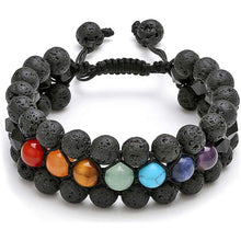 Load image into Gallery viewer, Jovivi Beads Chakra Bracelet Tigers Eye Gemstone Black Onyx Obsidian Lava Rock Stone Essential Oil Diffuser Bracelet Natural Energy Yoga