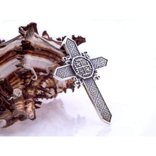 Load image into Gallery viewer, Large Ancient Pagan Cross Pendant Necklace Amulet Hands of God Replica Mens Celtic Cross"I believe because I know, I know because I believe" Heathen Jewelry for Men 925 Sterling Silver Handmade