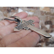 Load image into Gallery viewer, Large Ancient Pagan Cross Pendant Necklace Amulet Hands of God Replica Mens Celtic Cross"I believe because I know, I know because I believe" Heathen Jewelry for Men 925 Sterling Silver Handmade