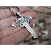 Load image into Gallery viewer, Large Ancient Pagan Cross Pendant Necklace Amulet Hands of God Replica Mens Celtic Cross"I believe because I know, I know because I believe" Heathen Jewelry for Men 925 Sterling Silver Handmade