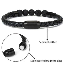 Load image into Gallery viewer, Leather Beads Bracelet Magnetic Clasp with Genuine Black Lava Stone Essential Oil Diffuser Best Gift for Men 8.5 - Jewelry