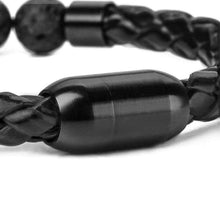 Load image into Gallery viewer, Leather Beads Bracelet Magnetic Clasp with Genuine Black Lava Stone Essential Oil Diffuser Best Gift for Men 8.5 - Jewelry