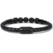Load image into Gallery viewer, Leather Beads Bracelet Magnetic Clasp with Genuine Black Lava Stone Essential Oil Diffuser Best Gift for Men 8.5 - Jewelry