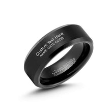 Load image into Gallery viewer, LerchPhi Mens 8mm Black Tungsten Carbide Ring Matte Brushed with Bevelled Edge Free Personalized Custom Name Date Coordinates Engrave