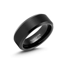 Load image into Gallery viewer, LerchPhi Mens 8mm Black Tungsten Carbide Ring Matte Brushed with Bevelled Edge Free Personalized Custom Name Date Coordinates Engrave