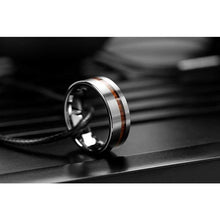 Load image into Gallery viewer, LerchPhi Mens 8mm Silver Tungsten Carbide Ring Outside Matte Brushed with Wooden Texture Inlay Free Personalized Engrave Supported Comfort