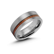 Load image into Gallery viewer, LerchPhi Mens 8mm Silver Tungsten Carbide Ring Outside Matte Brushed with Wooden Texture Inlay Free Personalized Engrave Supported Comfort