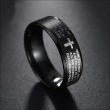 Load image into Gallery viewer, religous-jesus-cross-ring-amulet-jewlry-gold-black-rosegold-stainless-steel-letter-initials-letter-monogram-bible-rings-women-5-colors
