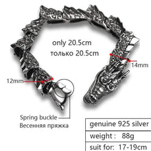 Load image into Gallery viewer, Luxury Pure 925 Sterling Silver Dragon Bracelet Men Vintage Rock Biker Mens Bracelets Man Silver 925 Jewelry (20 point 5 cm)