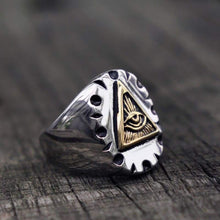 Load image into Gallery viewer, Masonic Triangle Illuminati Biker Rings Mens Mexican Vintage Punk Stainless Steel Ring Freemason Jewelry Gifts - Ring