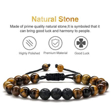 Load image into Gallery viewer, Mens Beads Bracelet Healing - 8mm Natural Tiger Eye Stone Beads Bracelet Adjustable with Braided Cord Matte Agate Onyx Yoga Essential Oils