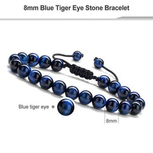 Load image into Gallery viewer, Mens Bracelet Beads Tiger Eye - Men Blue Tiger Eye Stone Bead Bracelet Healing Adjustable Gemstone Mens Anxiety Stress Relief Bracelet
