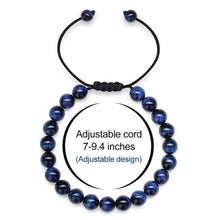 Load image into Gallery viewer, Mens Bracelet Beads Tiger Eye - Men Blue Tiger Eye Stone Bead Bracelet Healing Adjustable Gemstone Mens Anxiety Stress Relief Bracelet