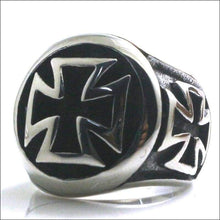 Load image into Gallery viewer, religous-jesus-cross-ring-amulet-jewlry-gold-black-rosegold-stainless-steel-letter-initials-letter-monogram-bible-rings-women-5-colors