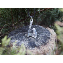 Load image into Gallery viewer, Mens Nordic Axe of Perun Necklace/Solid Sterling Silver 925/ Viking Thors Hammer Mjolnir Pendant with Celtic Knot/Norse Pagan Hatchet/Scandinavian Jewelry Gifts for Men/Handmade/appx 10 gr